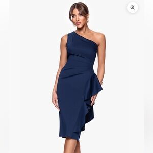 Xscape One-Shoulder Navy Dress